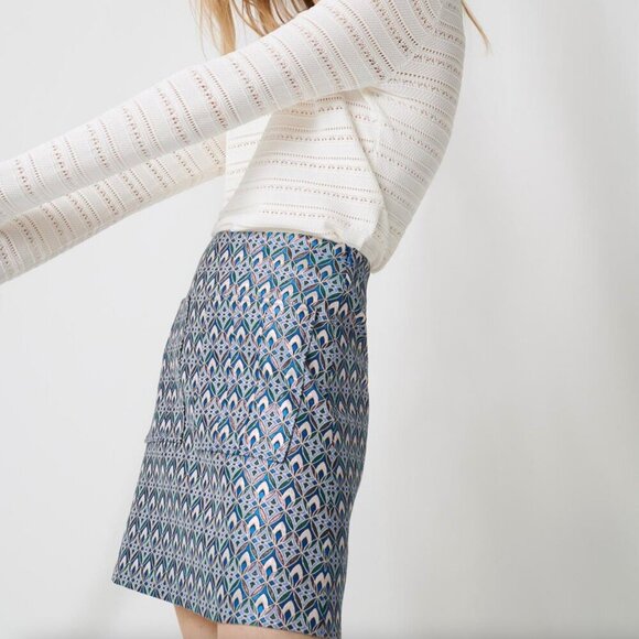 Maje Jako Jacquard Mini Metallic Skirt In Light Blue Women's Size 36 US S - Picture 4 of 12